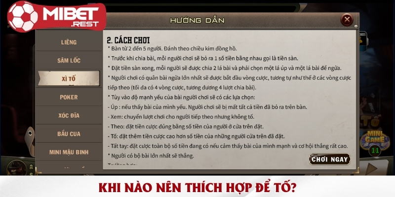 Luật chơi xì tố & Một vài lưu ý khi chơi bài xì tố tại Mibet 2 khi-nao-nen-thich-hop-de-to