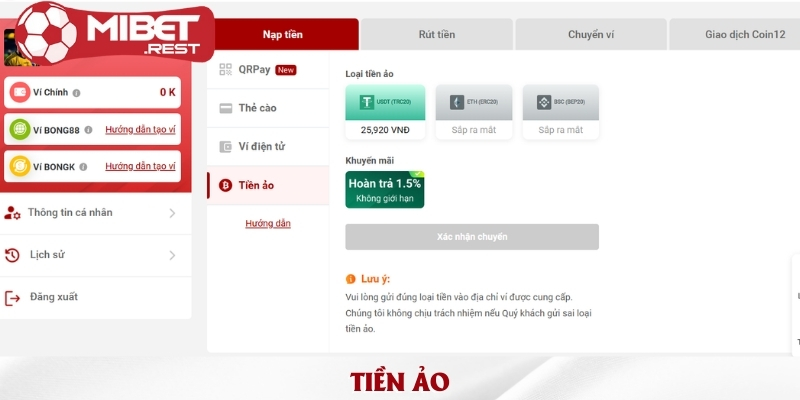 5 phương thức nạp tiền Mibet nhanh chóng & an toàn 3 tien-ao